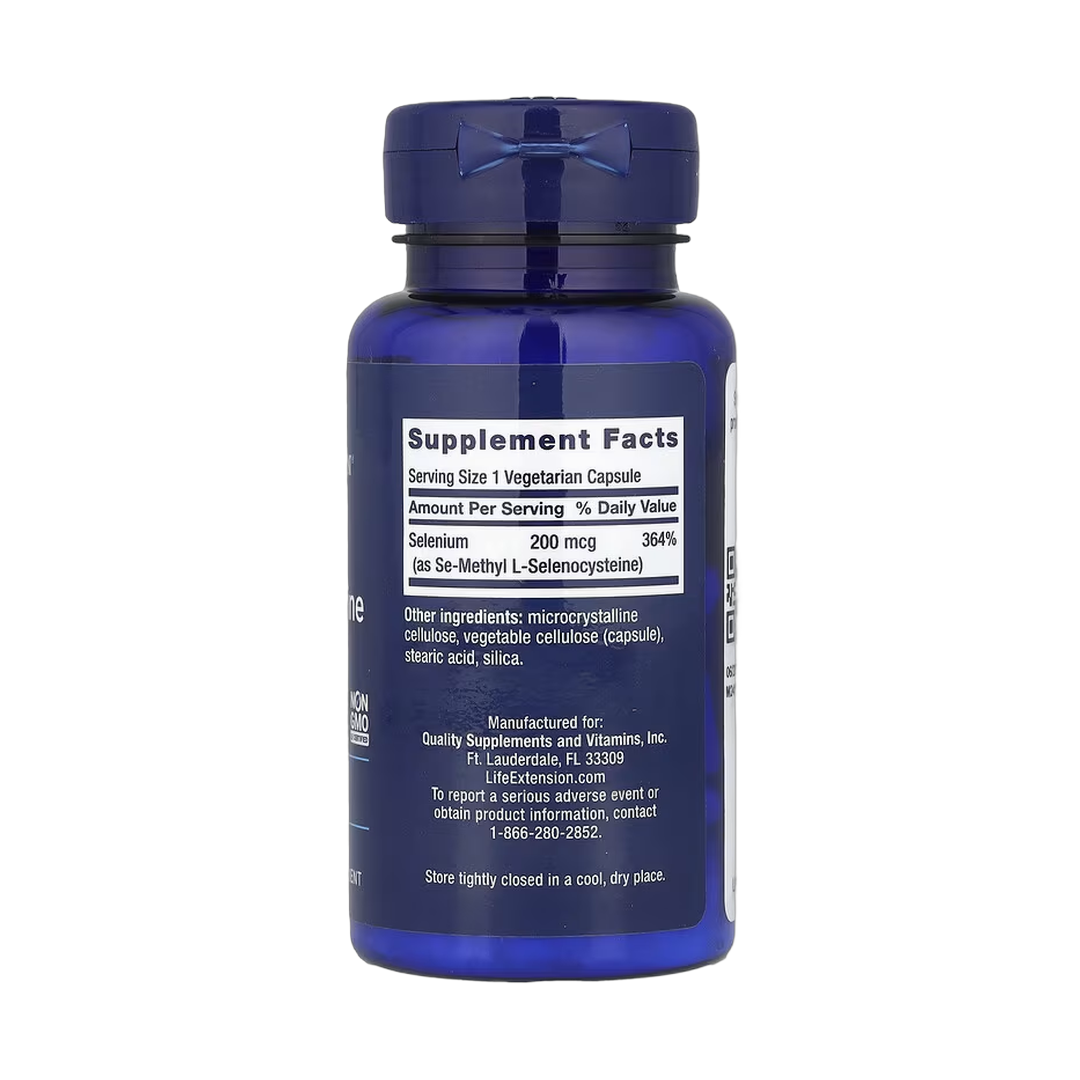 Life Extension, Se-Methyl L- Selenocysteine, 200 mcg, 90 Vegetarian Capsules back packaging view