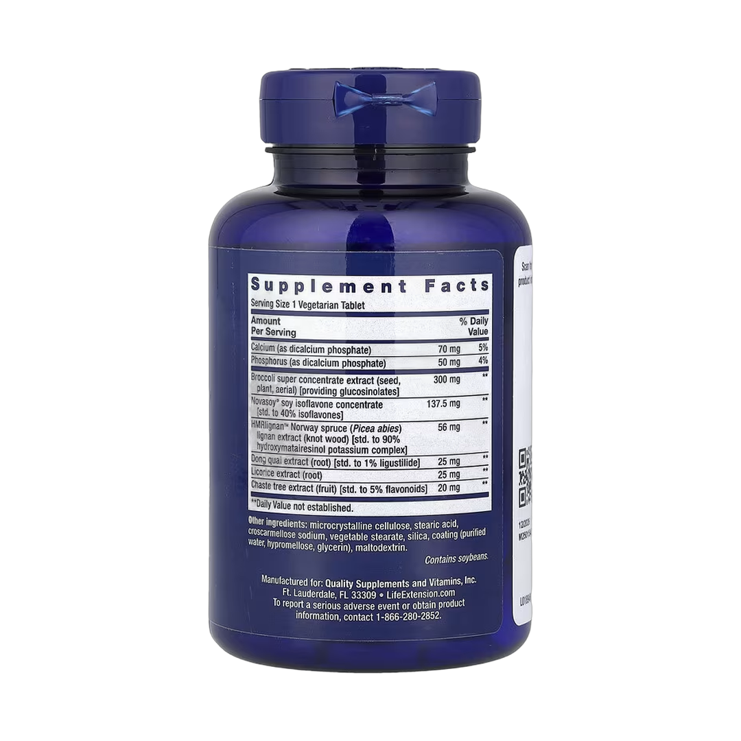 Life Extension, Women's Health, Estrogen for Women, 30 Vegetarian Tablets back packaging view
