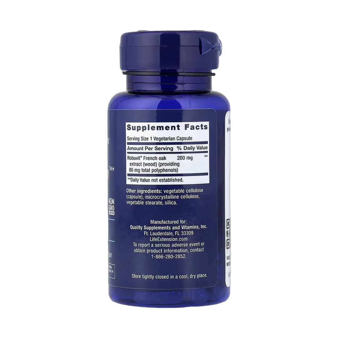 Life Extension, EnergyGain, 30 Vegetarian Capsules back packaging view