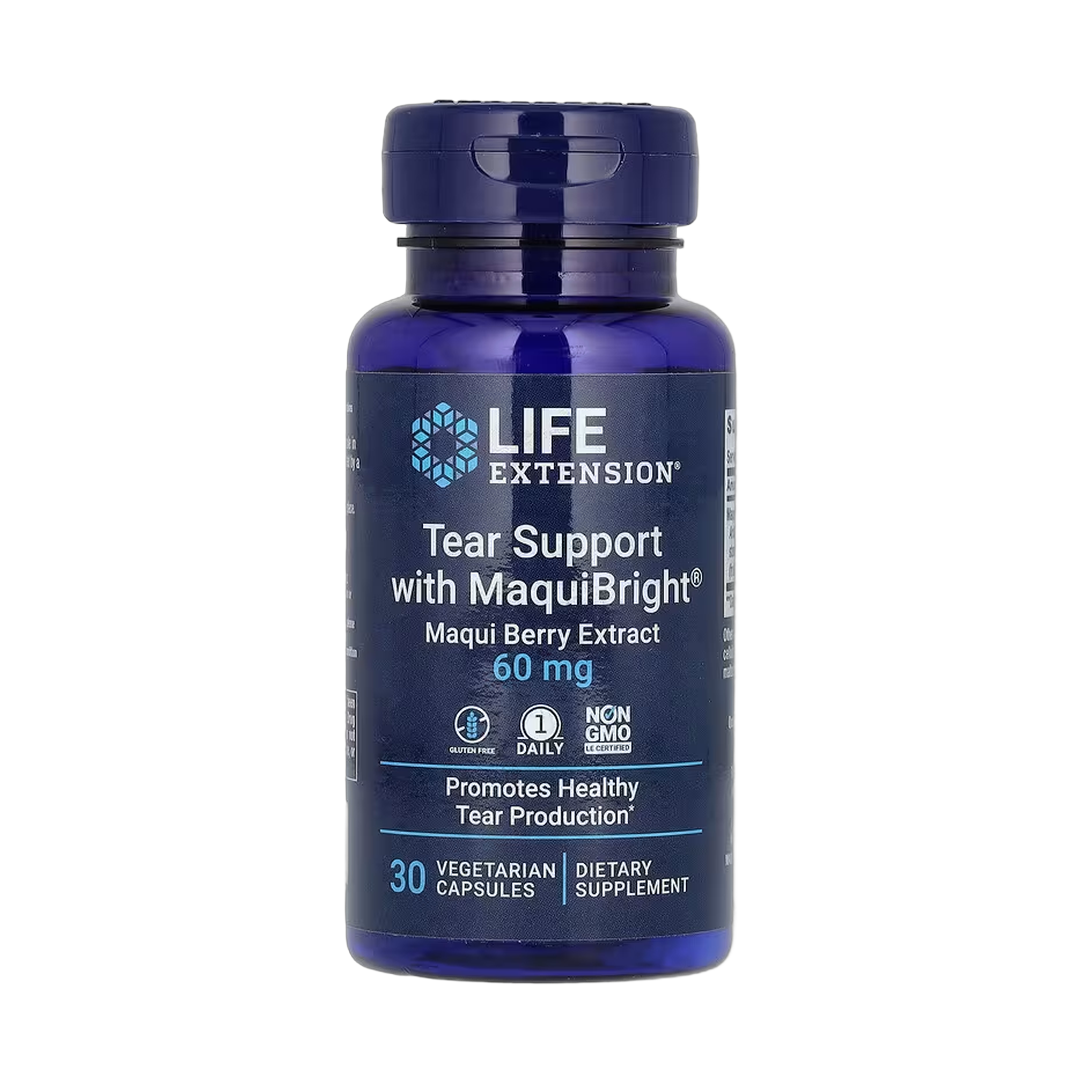 Life Extension, Tear Support with MaquiBright, Maqui Berry Extract, 60 mg, 30 Vegetarian Capsules front packaging view