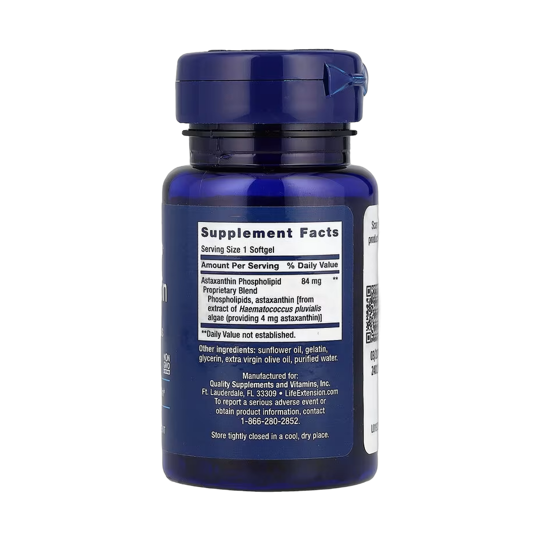 Life Extension, Astaxanthin with Phospholipids, 30 Softgels back packaging view