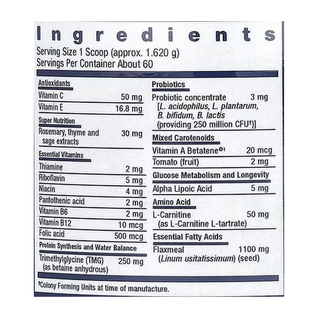 Life Extension, Dog Mix, 3.52 oz, 100 g supplement facts label showing ingredients, vitamins, minerals, and serving information