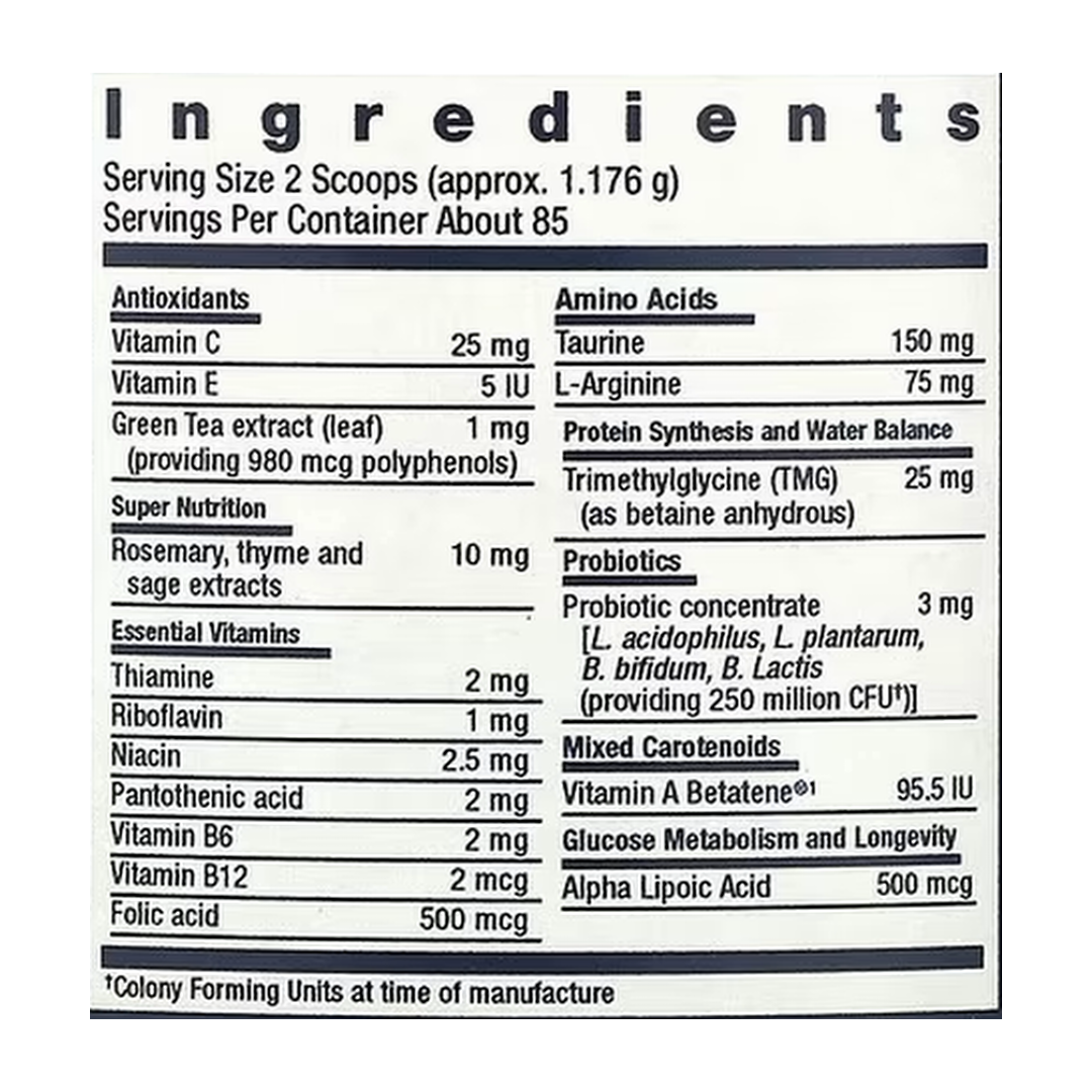 Life Extension, Cat Mix, 3.52 oz, 100 g supplement facts label showing ingredients, vitamins, minerals, and serving information