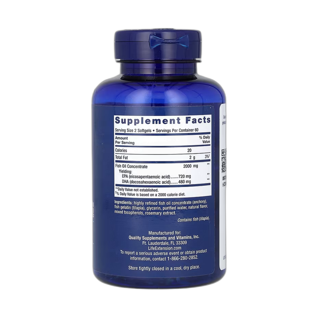Life Extension, Mega EPA/DHA, 120 Softgels back packaging view