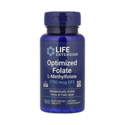 Life Extension, Optimized Folate, 1,700 mcg DFE, 100 Vegetarian Tablets front packaging view