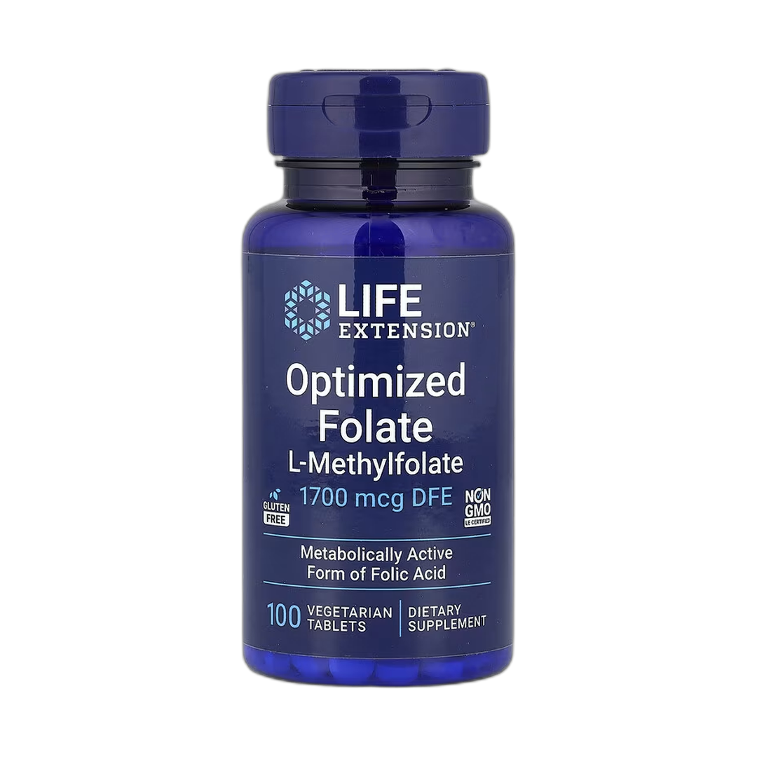Life Extension, Optimized Folate, 1,700 mcg DFE, 100 Vegetarian Tablets front packaging view