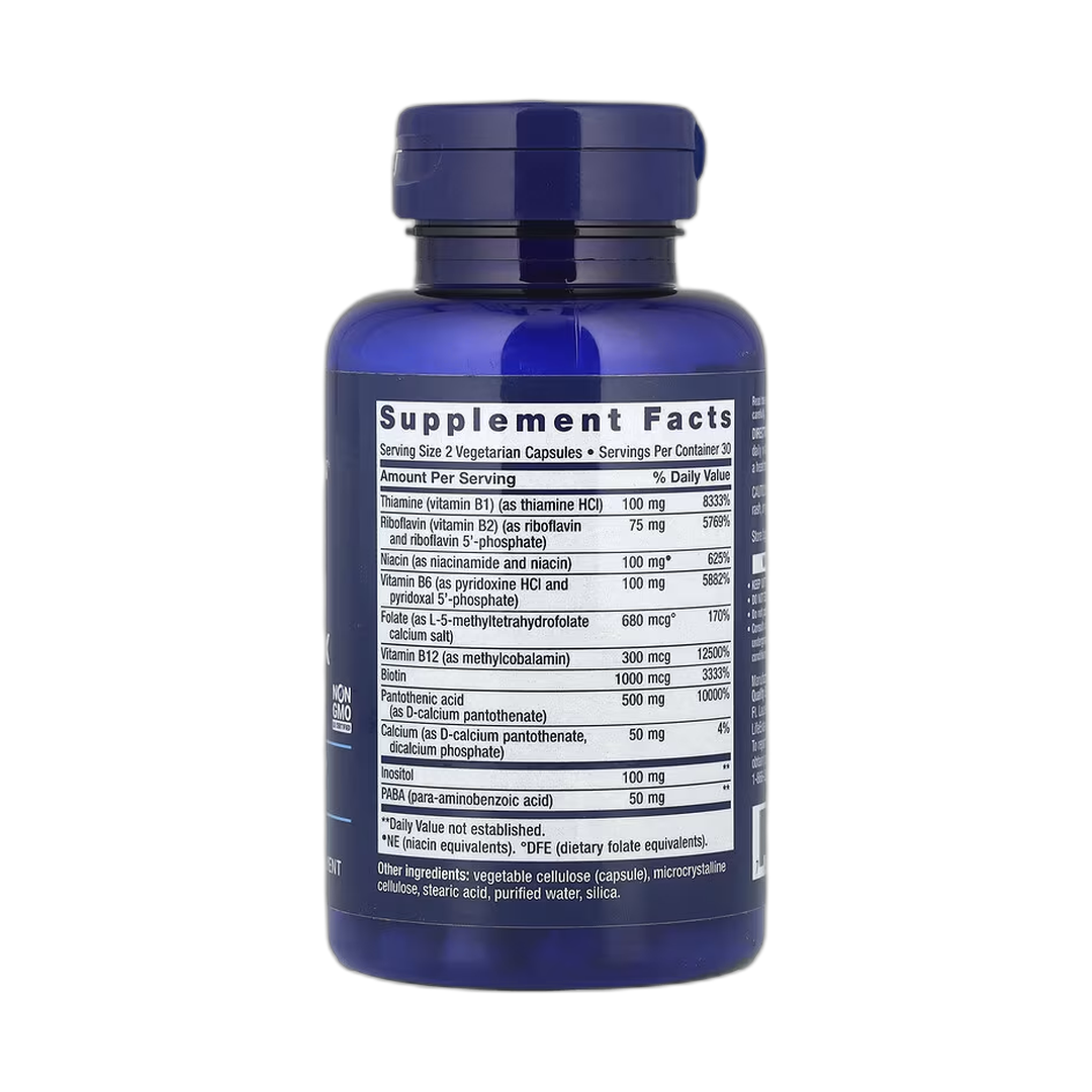 Life Extension, BioActive Complete B-Complex, 60 Vegetarian Capsules back packaging view