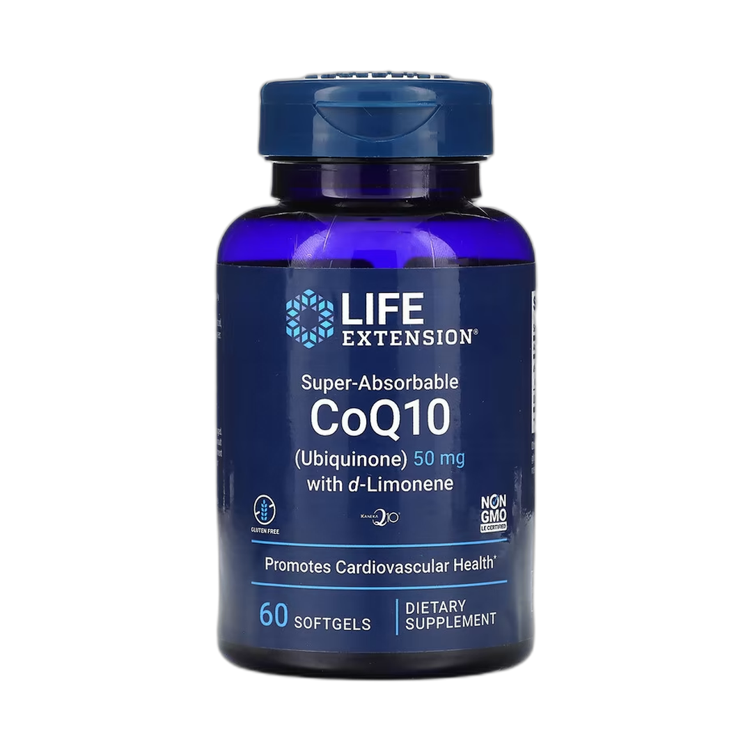 Life Extension, Super-Absorbable CoQ10 with d-Limonene, 50 mg, 60 Softgels front packaging view