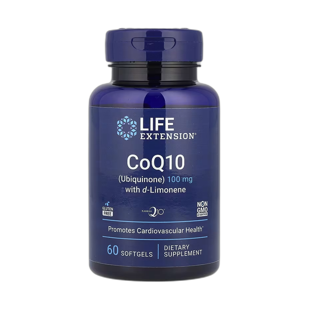 Life Extension, CoQ10 (Ubiquinone) with d-Limonene, 100 mg, 60 Softgels front packaging view