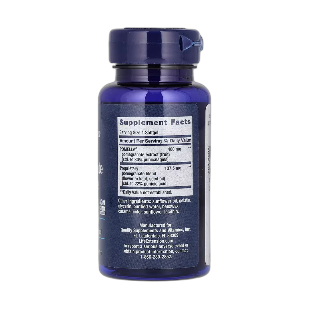 Life Extension, Pomegranate Complete, 30 Softgels back packaging view