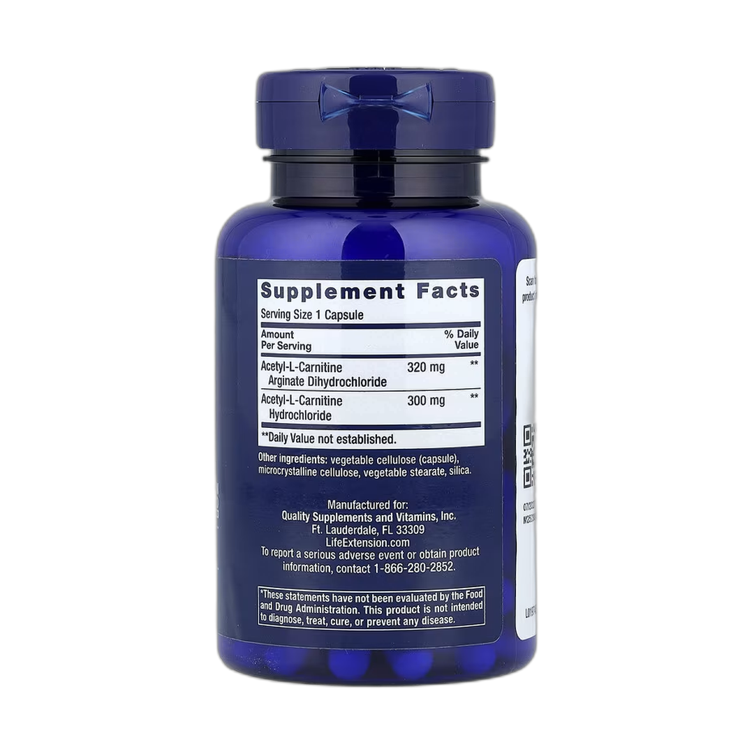 Life Extension, Acetyl-L-Carnitine Arginate, 90 Capsules back packaging view