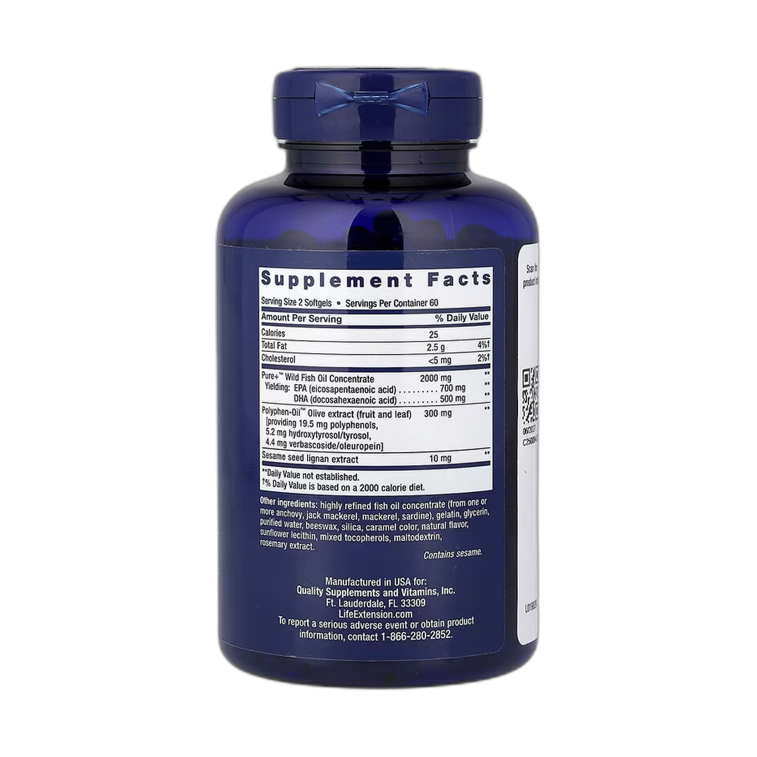 Life Extension, Super Omega-3, 120 Softgels back packaging view
