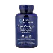 Life Extension, Super Omega-3, EPA/DHA Fish Oil, Sesame Lignans & Olive Extract, 120 Enteric Coated Soft front packaging view