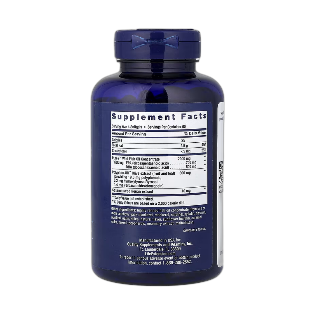 Life Extension, Super Omega-3, 240 Softgels back packaging view