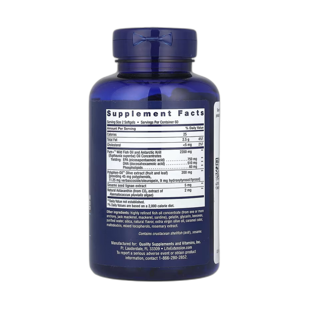 Life Extension, Super Omega-3 Plus, 120 Softgels back packaging view
