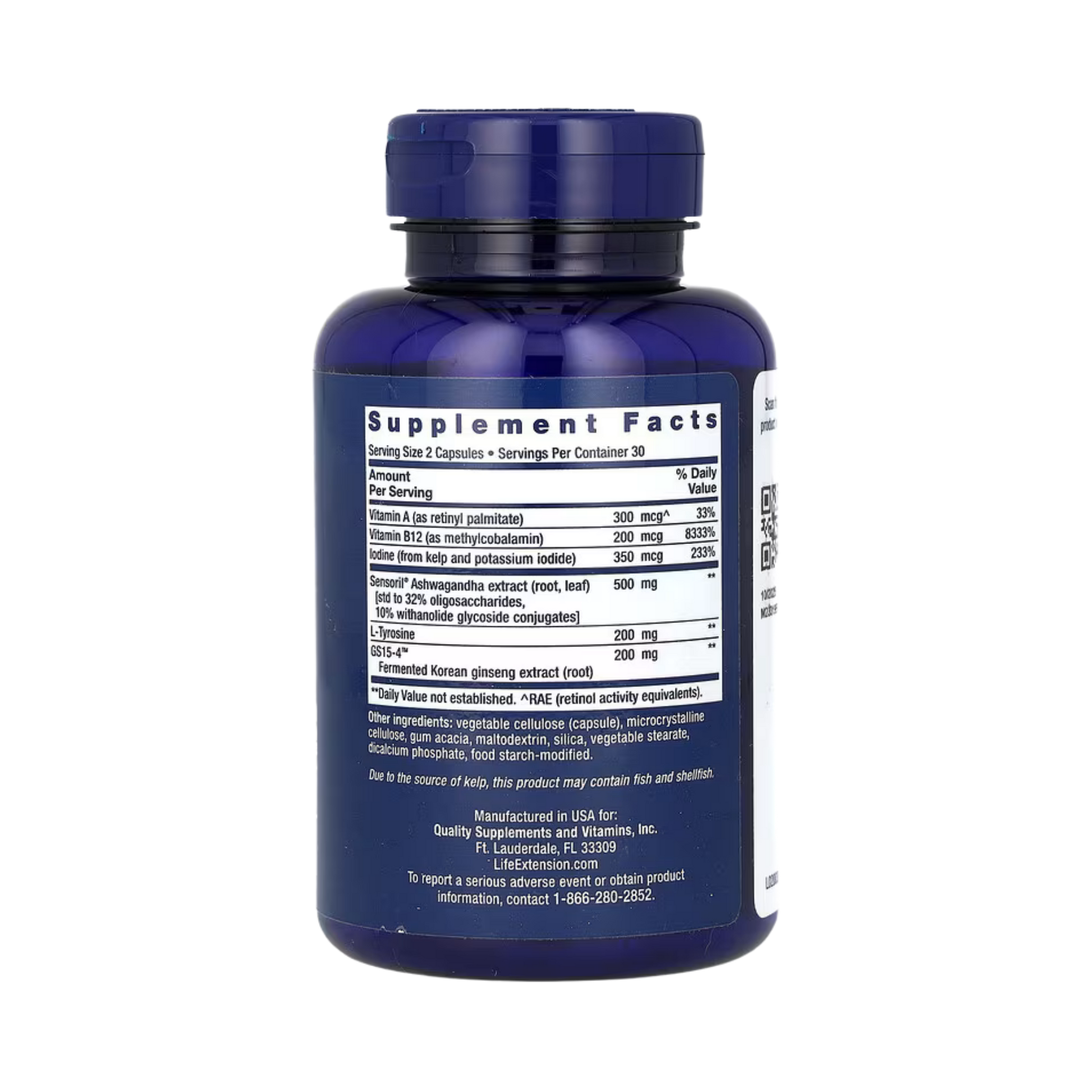 Life Extension, Thyroid Support Complex, 60 Capsules back packaging view