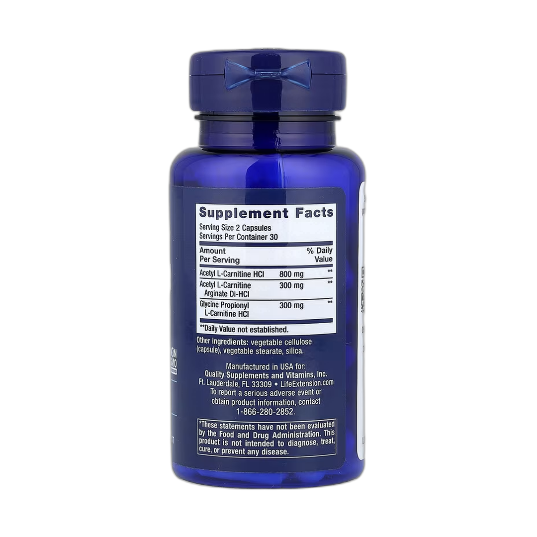 Life Extension, Optimized Carnitine, 60 Capsules back packaging view
