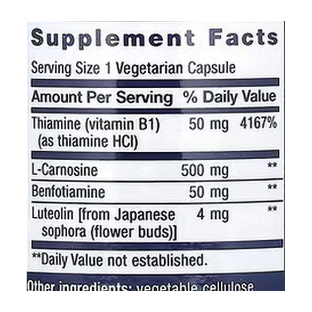 Life Extension, Super Carnosine, 500 mg, 60 Vegetarian Capsules supplement facts label showing ingredients, vitamins, minerals, and serving information