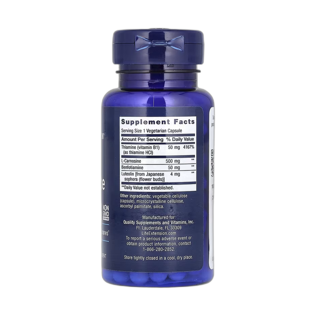 Life Extension, Super Carnosine, 500 mg, 60 Vegetarian Capsules back packaging view