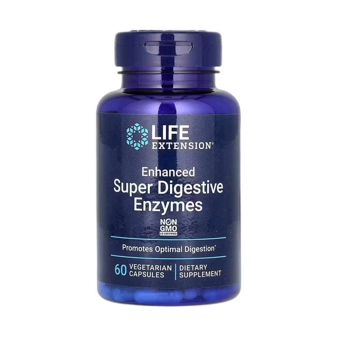 Life Extension, Enhanced Super Digestive Enzymes, 60 Vegetarian Capsules front packaging view