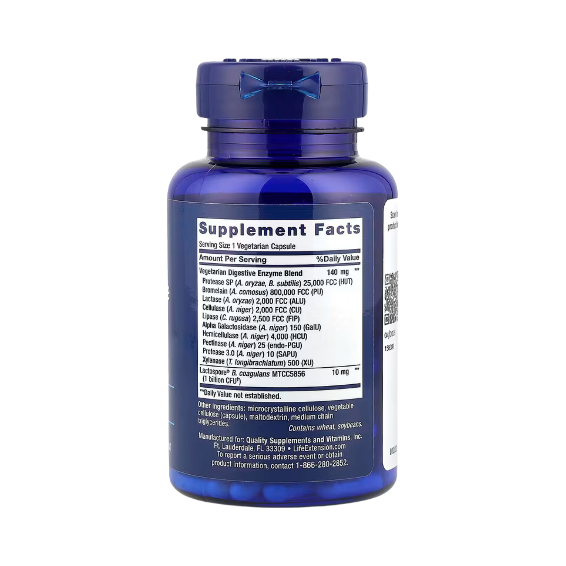 Life Extension, Enhanced Super Digestive Enzymes and Probiotics, 60 Vegetarian Capsules back packaging view
