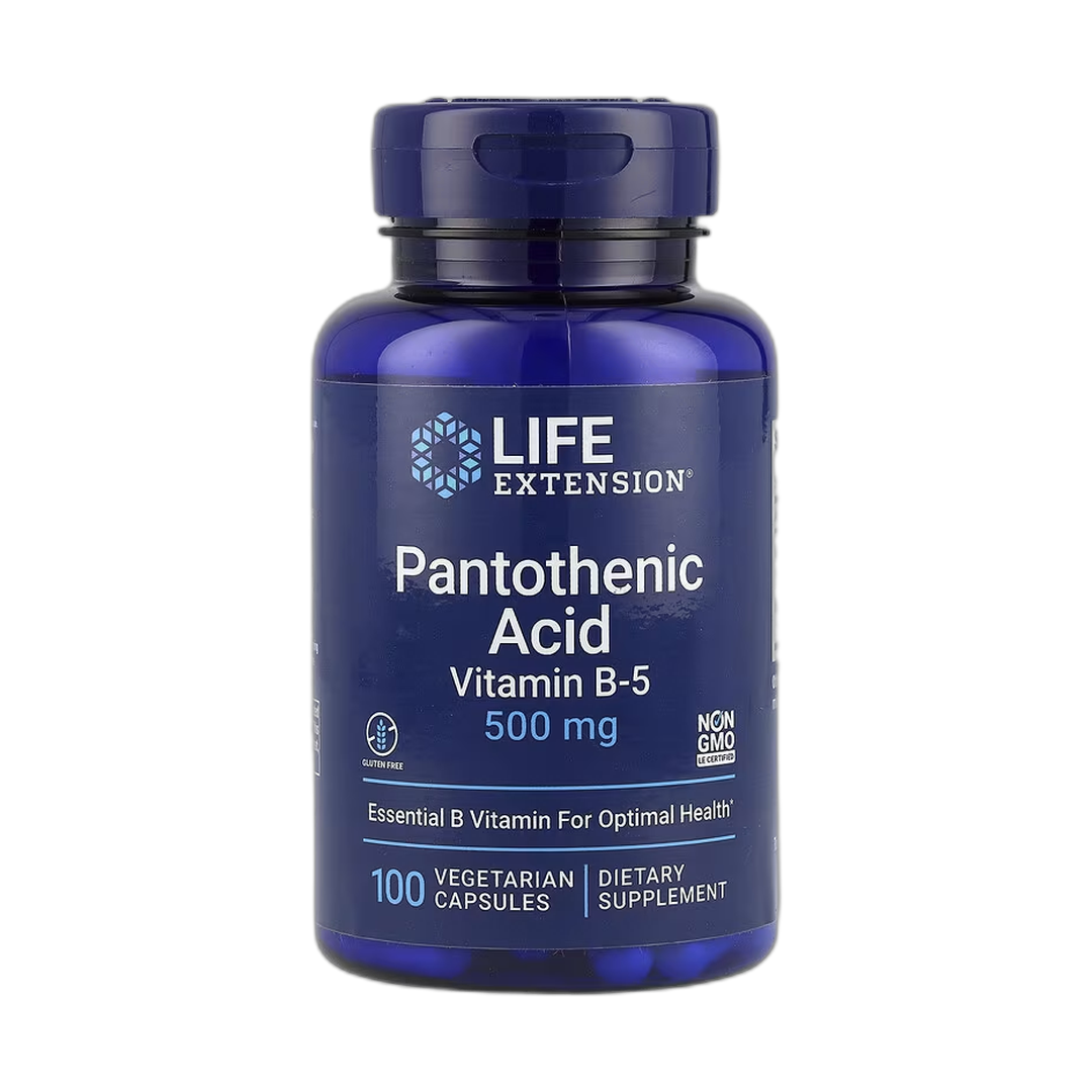 Life Extension, Pantothenic Acid, Vitamin B-5, 500 mg, 100 Vegetarian Capsules front packaging view