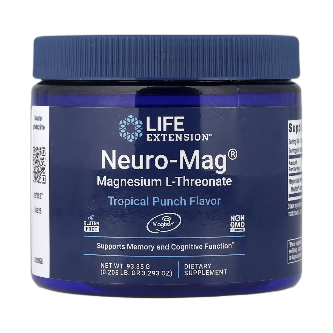 Life Extension, Neuro-Mag, Magnesium L-Threonate, Tropical Punch, 3.293 oz, 93.35 g front packaging view