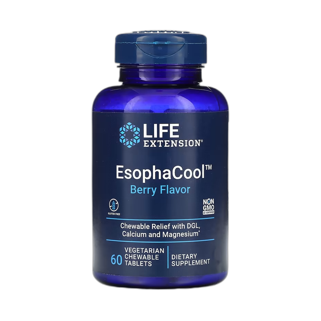 Life Extension, EsophaCool, Berry, 60 Vegetarian Chewable Tablets front packaging view