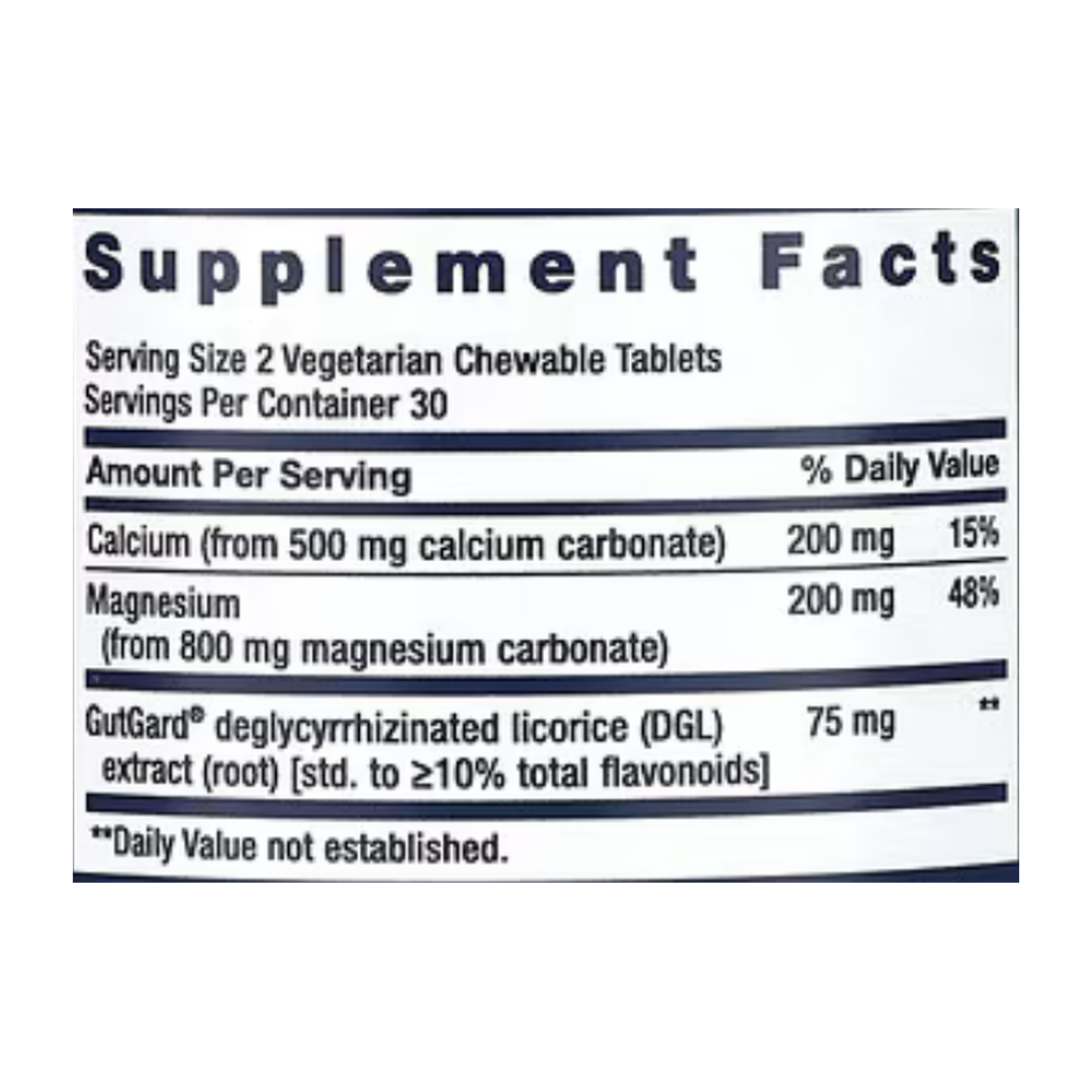 Life Extension, EsophaCool, Berry, 60 Vegetarian Chewable Tablets supplement facts label showing ingredients, vitamins, minerals, and serving information