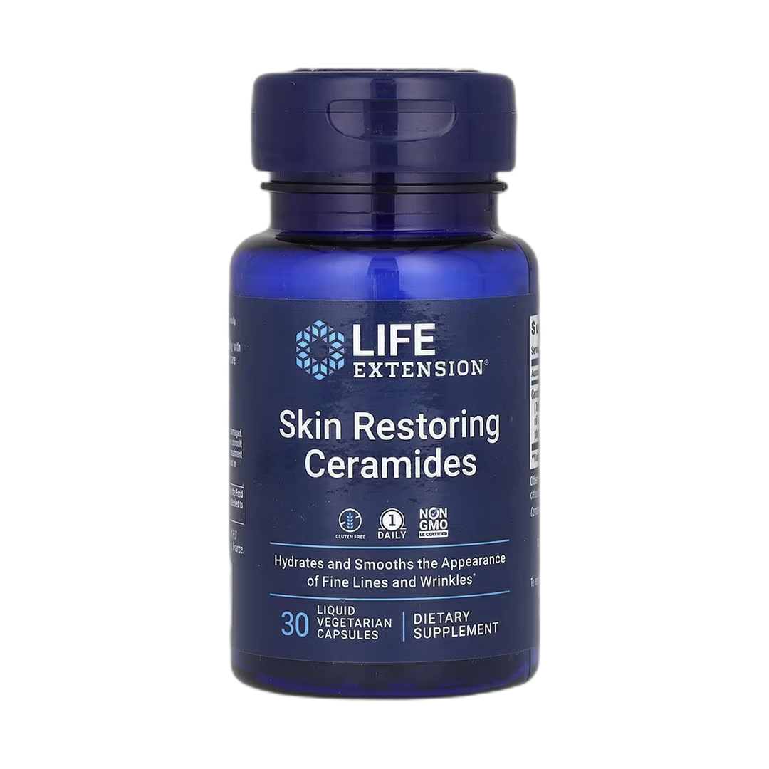Life Extension, Skin Restoring Ceramides, 30 Liquid Vegetarian Capsules front packaging view