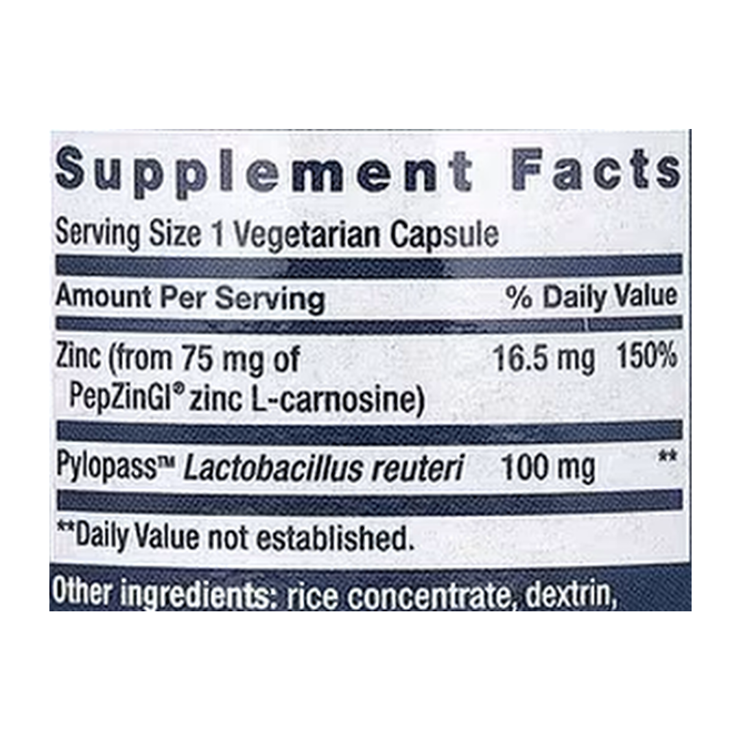 Life Extension, Gastro-Ease, 60 Vegetarian Capsules supplement facts label showing ingredients, vitamins, minerals, and serving information