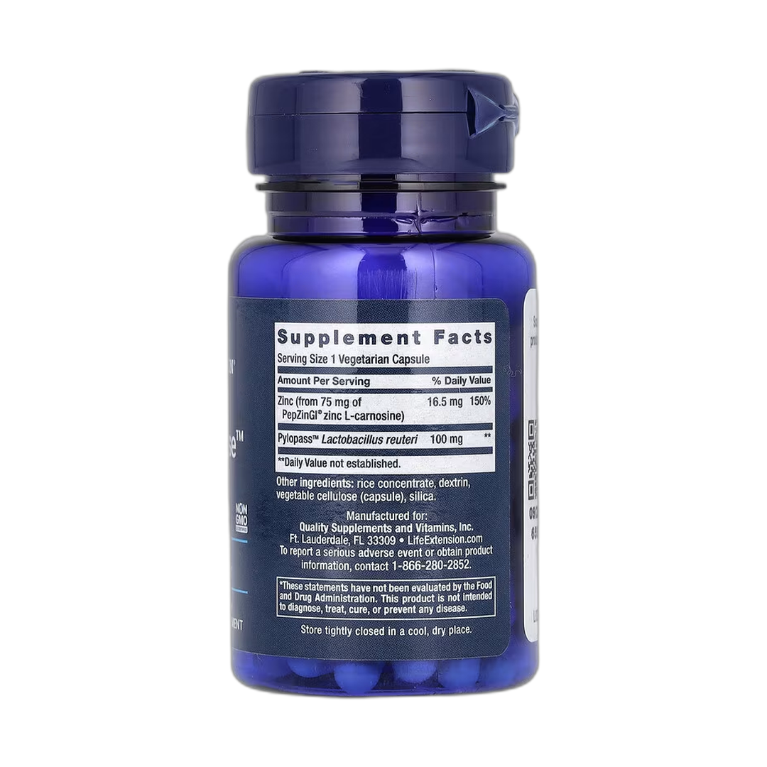 Life Extension, Gastro-Ease, 60 Vegetarian Capsules back packaging view