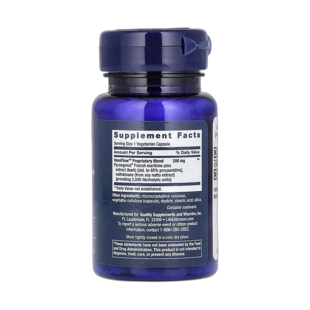 Life Extension, VenoFlow, 30 Vegetarian Capsules back packaging view