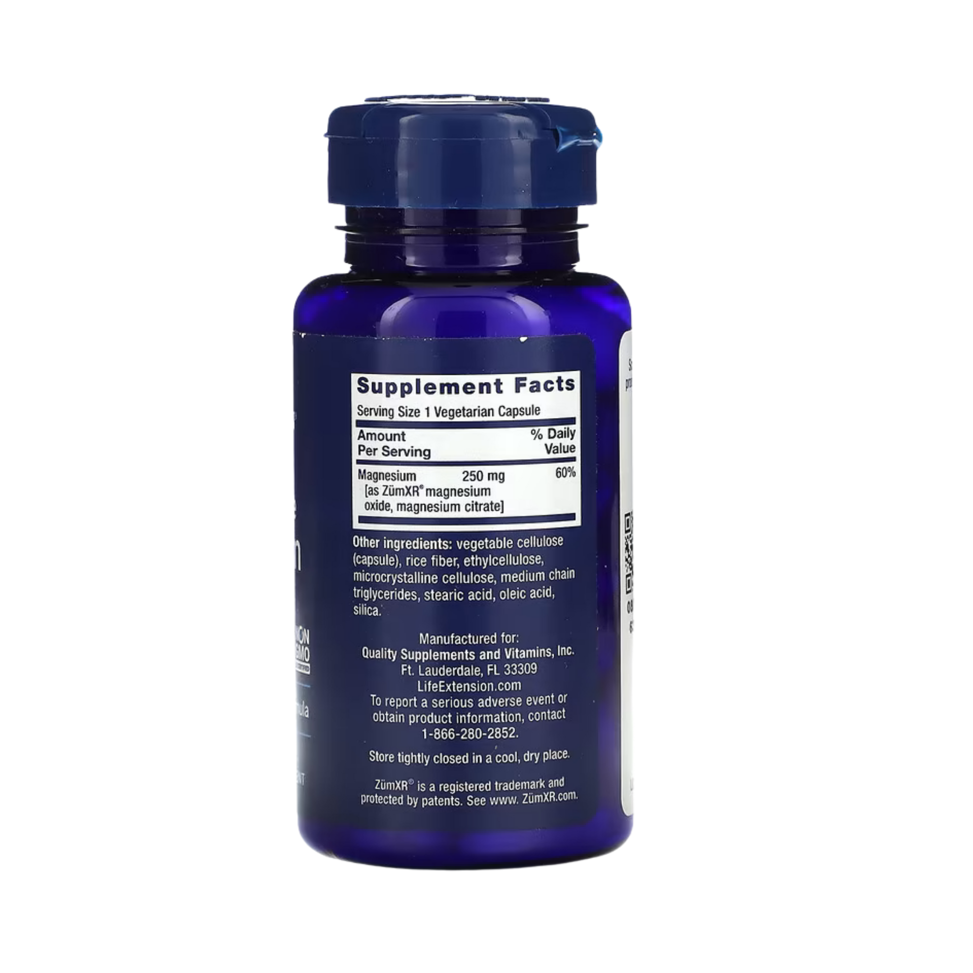 Life Extension, Extend-Release Magnesium, 60 Vegetarian Capsules back packaging view