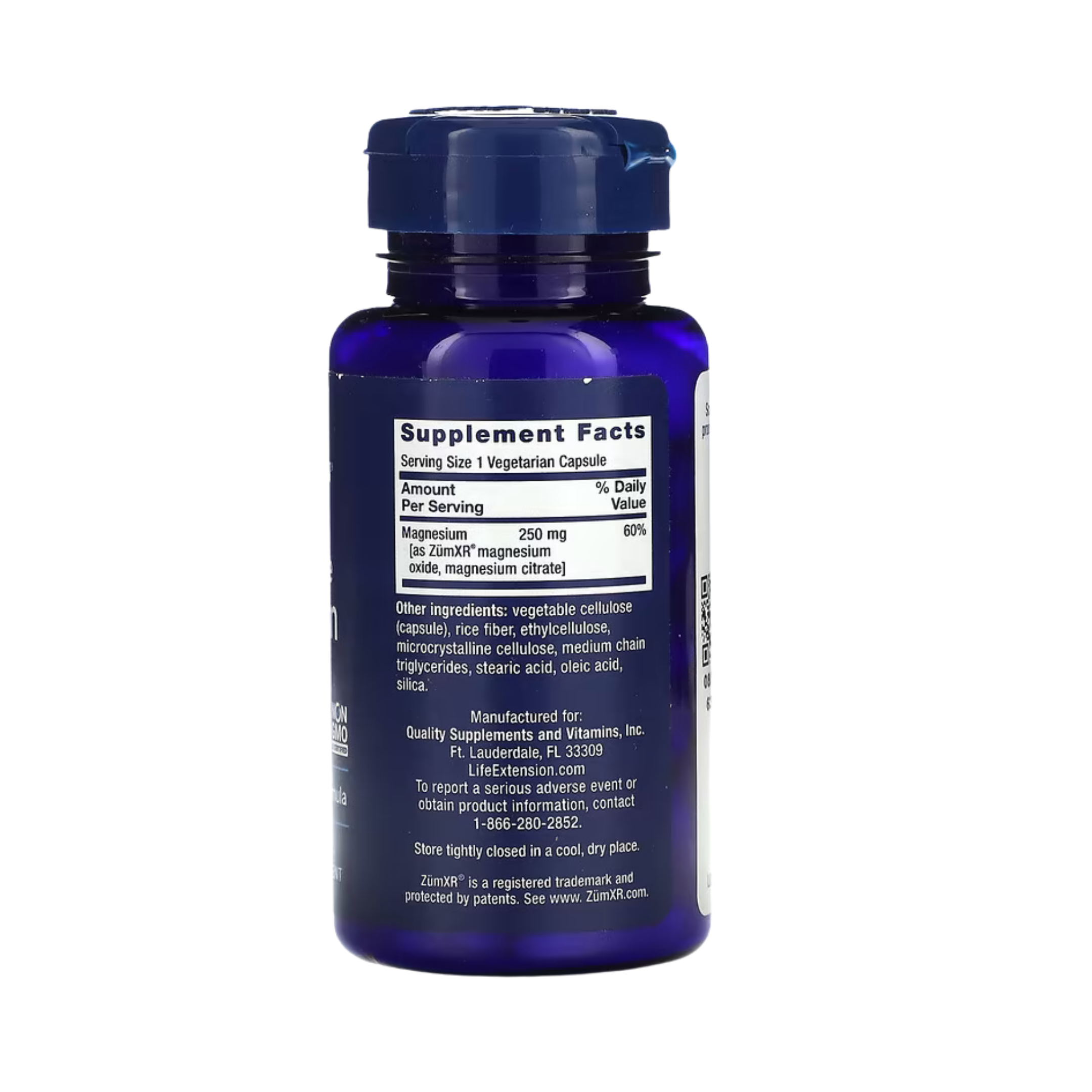 Life Extension, Extend-Release Magnesium, 60 Vegetarian Capsules back packaging view