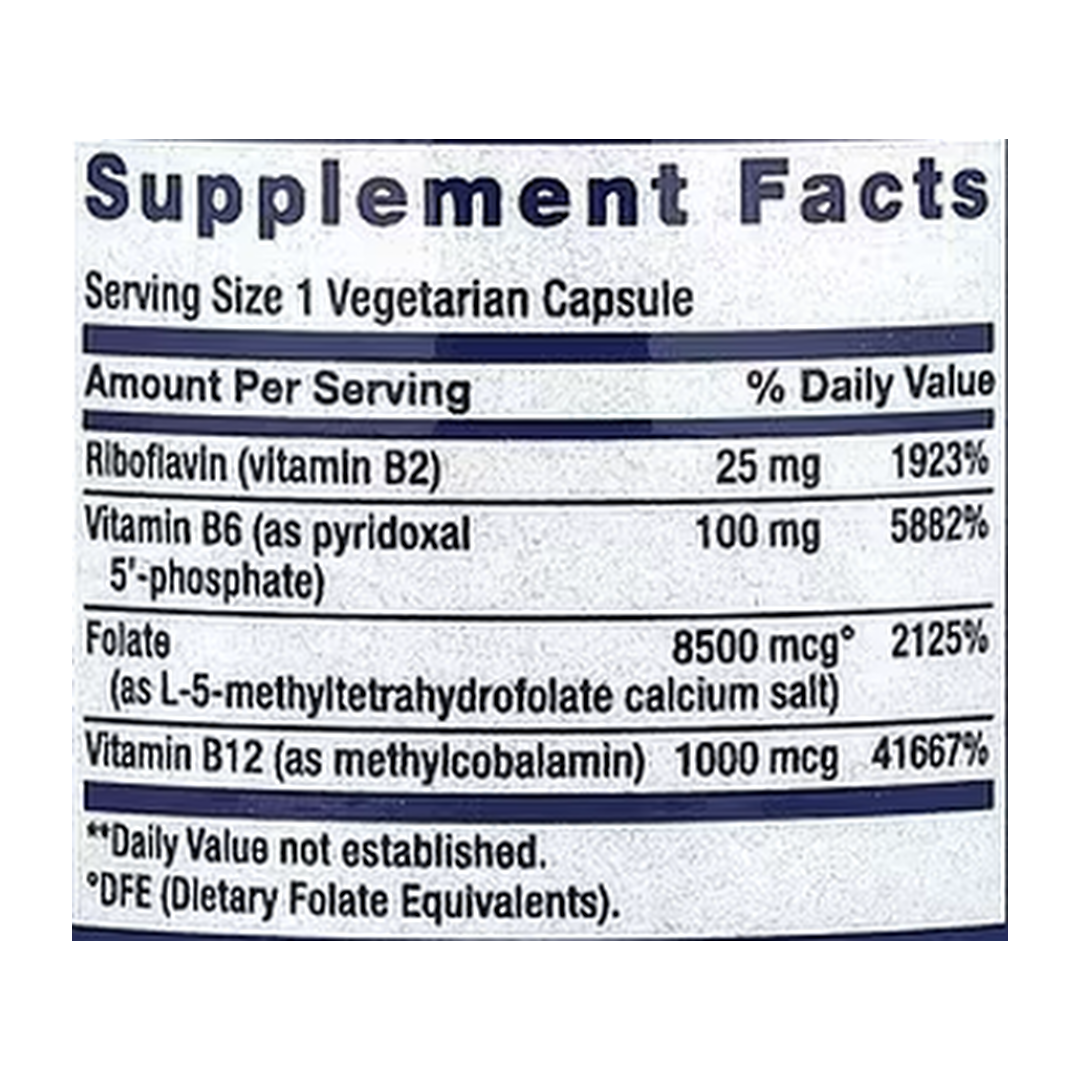 Life Extension, Homocysteine Resist, 60 Vegetarian Capsules supplement facts label showing ingredients, vitamins, minerals, and serving information