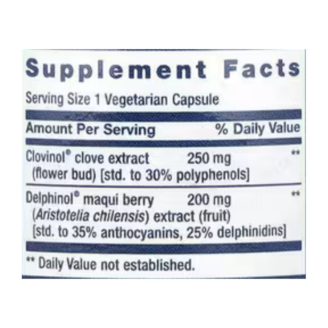Life Extension, Glycemic Guard, 30 Vegetarian Capsules supplement facts label showing ingredients, vitamins, minerals, and serving information