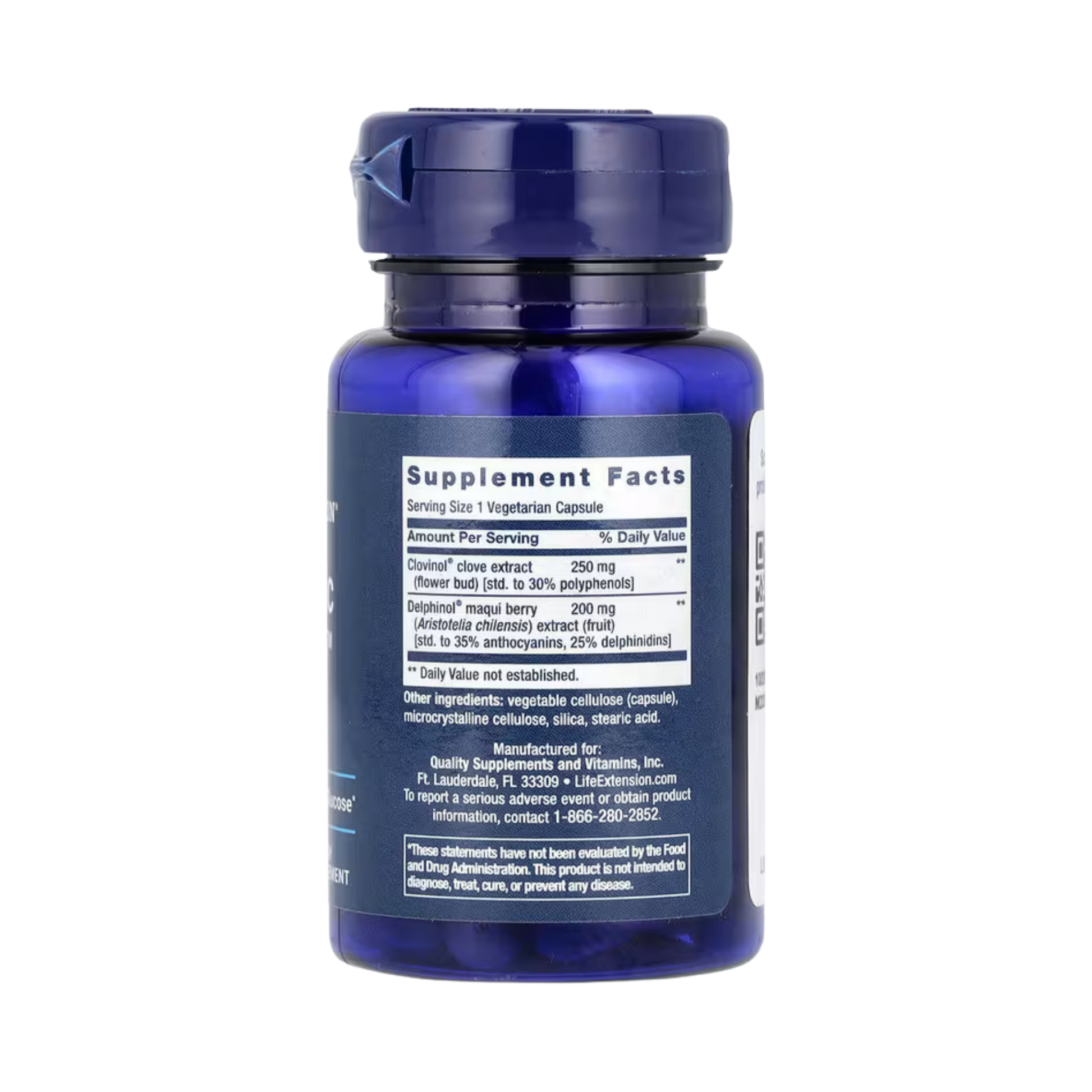 Life Extension, Glycemic Guard, 30 Vegetarian Capsules back packaging view