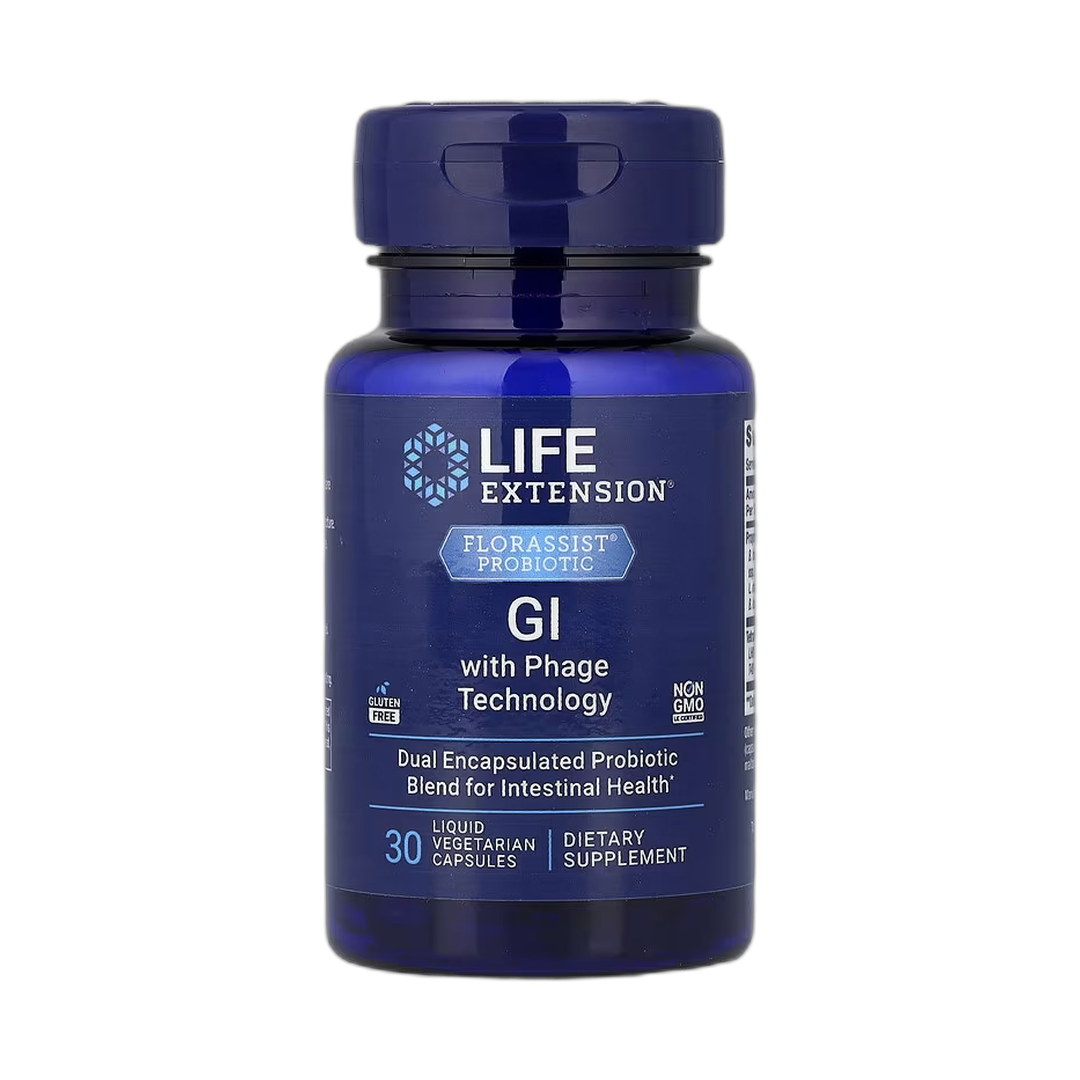 Life Extension, Florassist Probiotic, GI with Phage Technology, 30 Liquid Vegetarian Capsules front packaging view