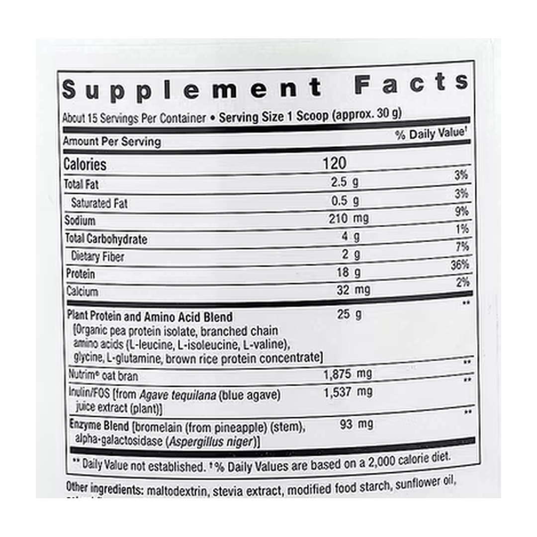 Life Extension, Wellness Code®, Plant Protein Complete and Amino Acid Complex, Vanilla, 0.99 lb, 450 g supplement facts label showing ingredients, vitamins, minerals, and serving information