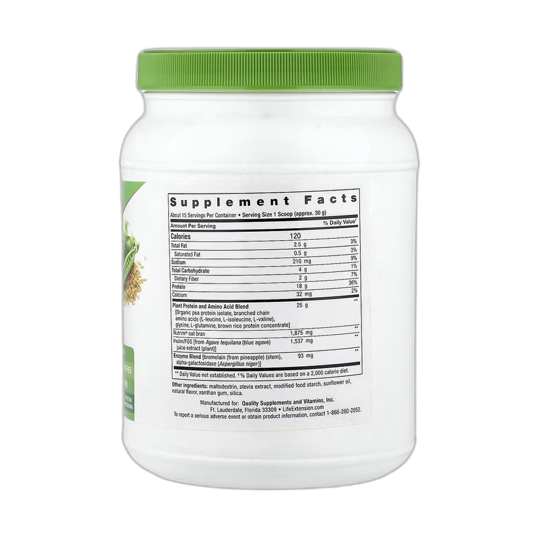 Life Extension, Wellness Code, Plant Protein Complete and Amino Acid Complex, Vanilla, 0.99 lb, 450 g back packaging view