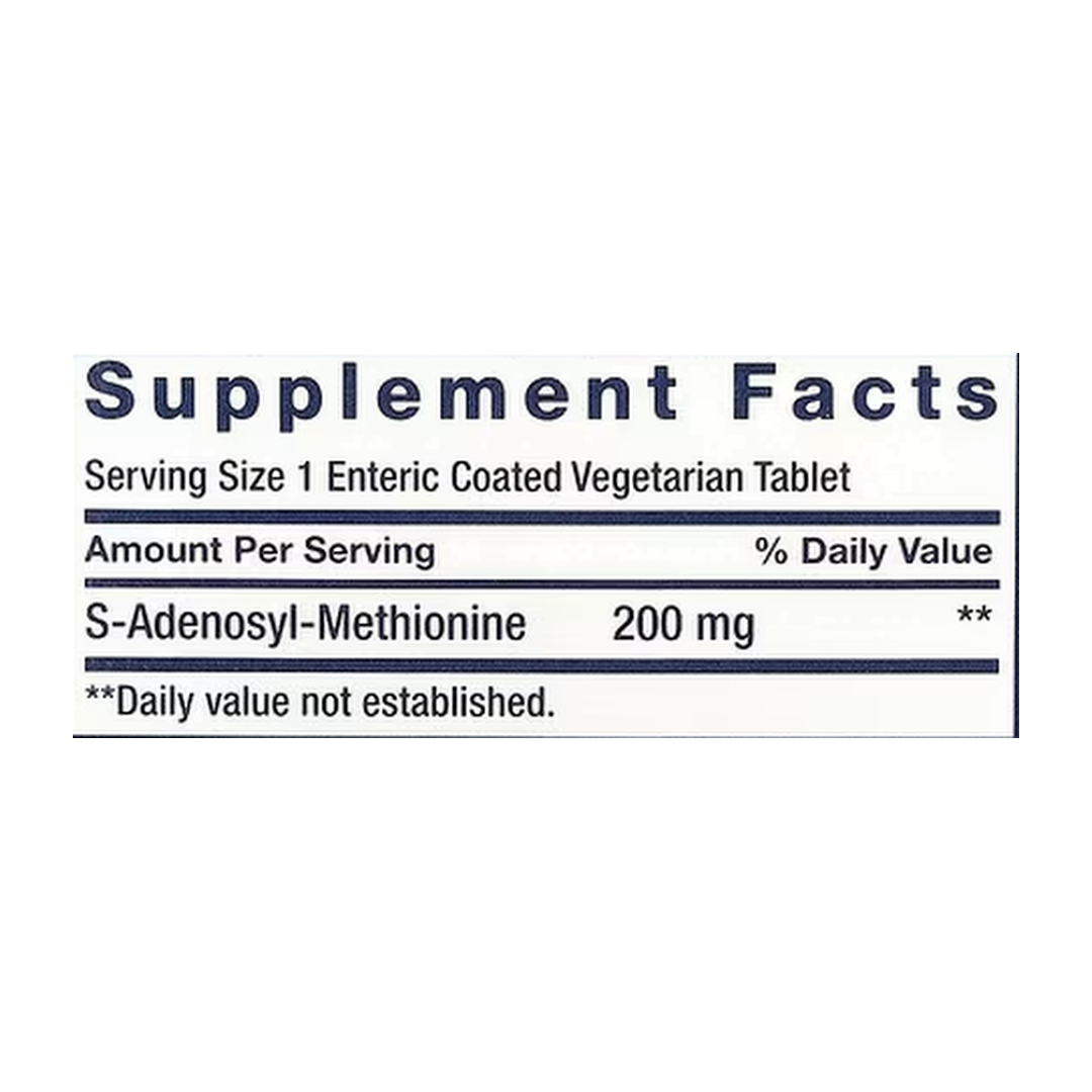 Life Extension, SAMe S-Adenosyl-Methionine, 200 mg, 30 Enteric Coated Vegetarian Tablets supplement facts label showing ingredients, vitamins, minerals, and serving information