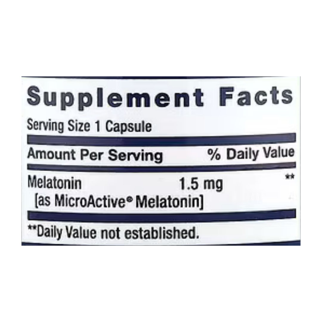 Life Extension, Melatonin IR/XR, 60 Capsules supplement facts label showing ingredients, vitamins, minerals, and serving information