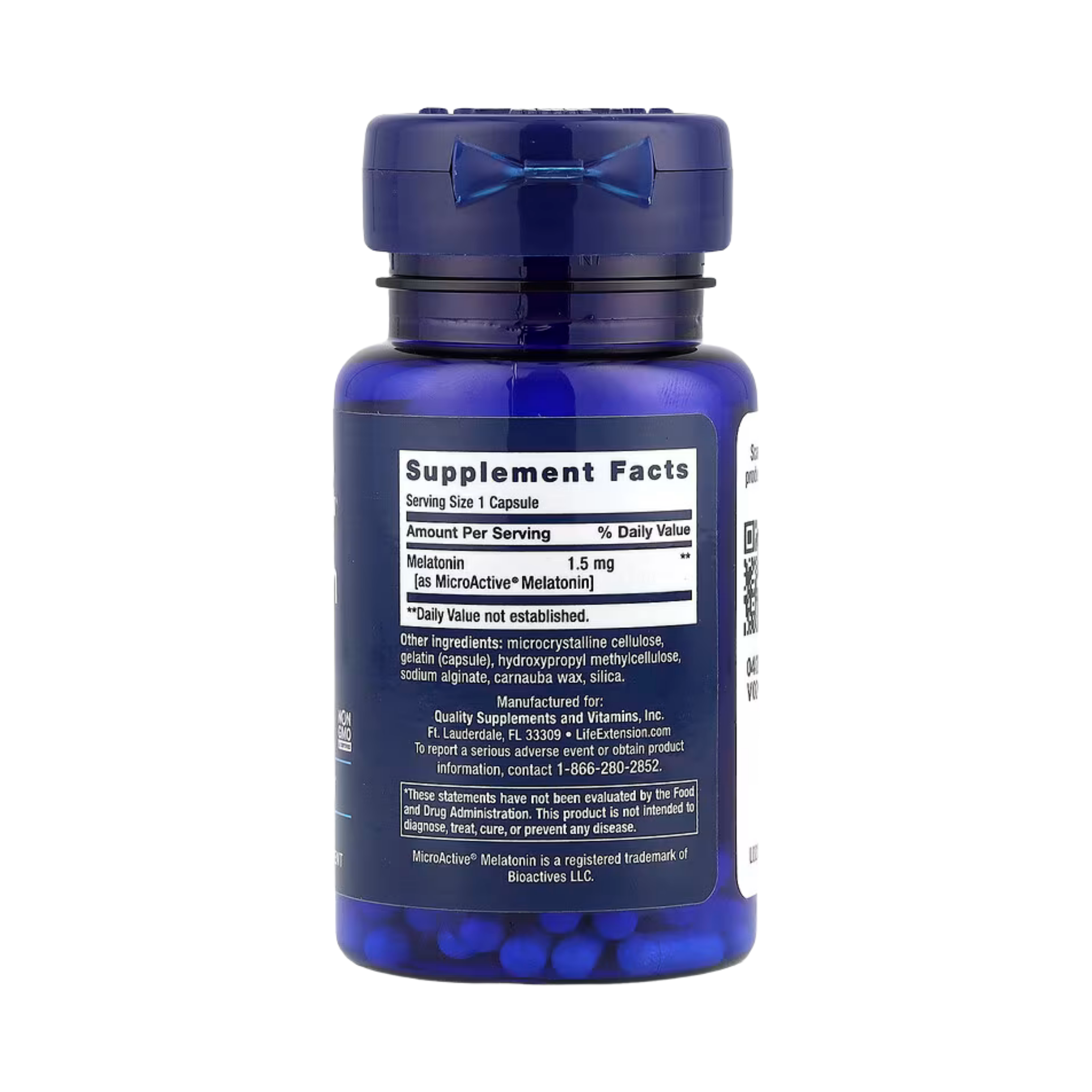 Life Extension, Melatonin IR/XR, 60 Capsules back packaging view
