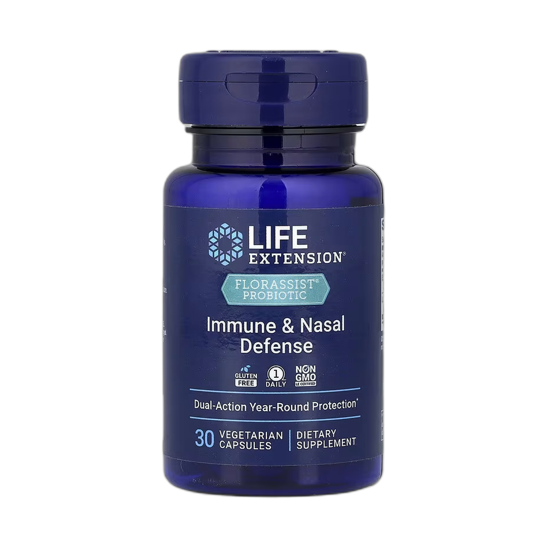 Life Extension, FLORASSIST Probiotic, Immune & Nasal Defense, 30 Vegetarian Capsules front packaging view