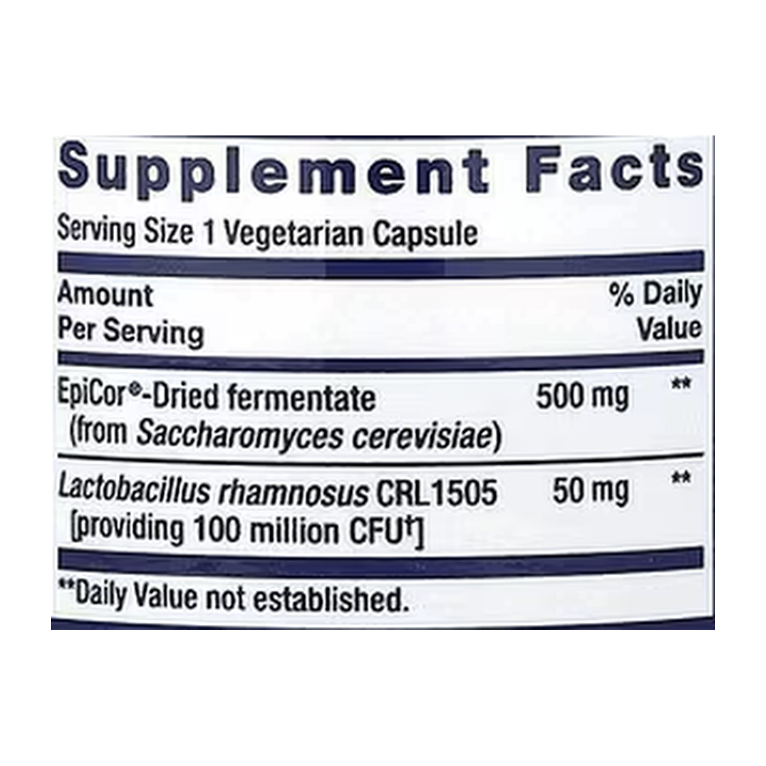 Life Extension, FLORASSIST® Probiotic, Immune & Nasal Defense, 30 Vegetarian Capsules supplement facts label showing ingredients, vitamins, minerals, and serving information