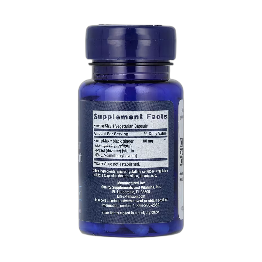 Life Extension, Male Vascular Sexual Support, 30 Vegetarian Capsules back packaging view