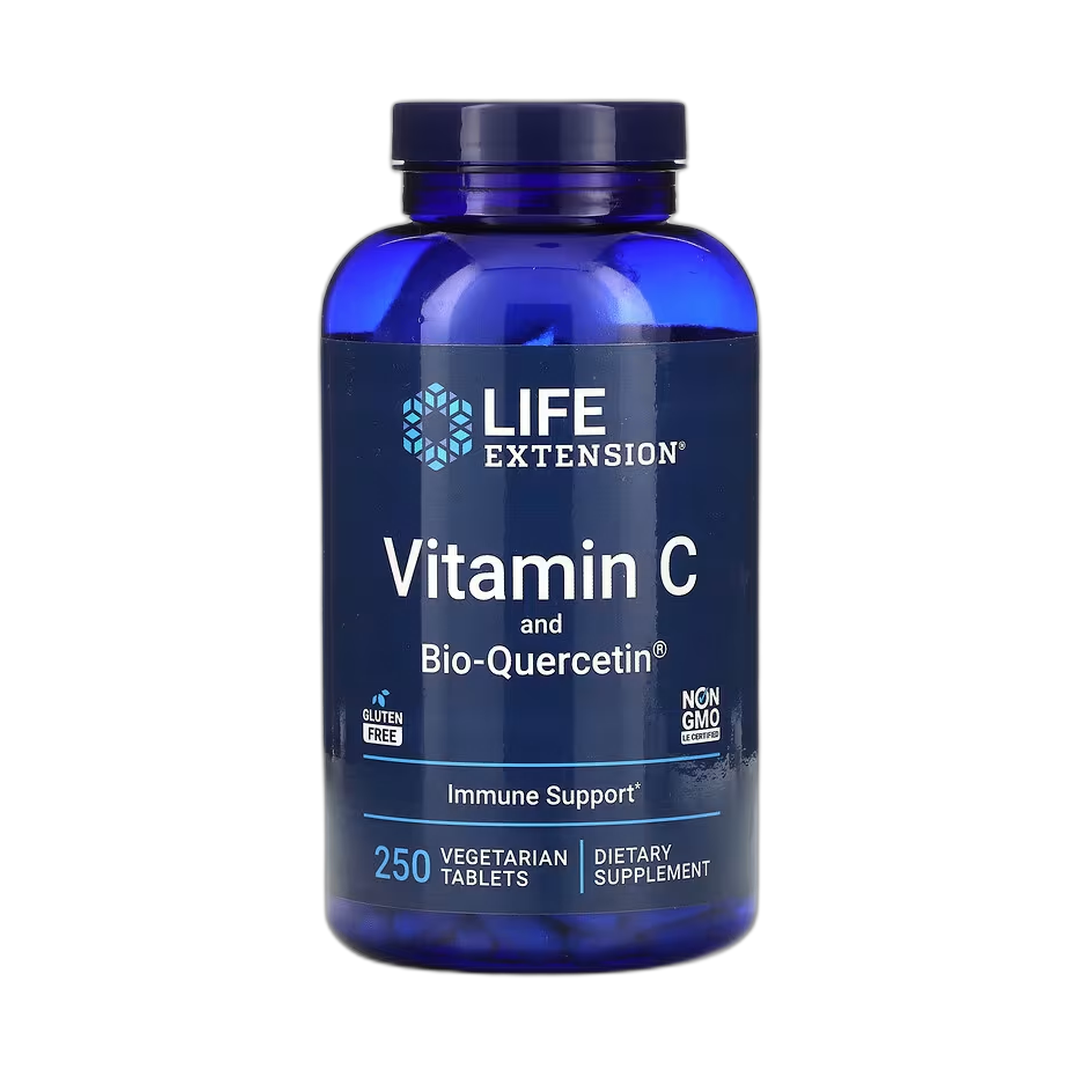 Life Extension, Vitamin C and Bio-Quercetin, 250 Vegetarian Tablets front packaging view
