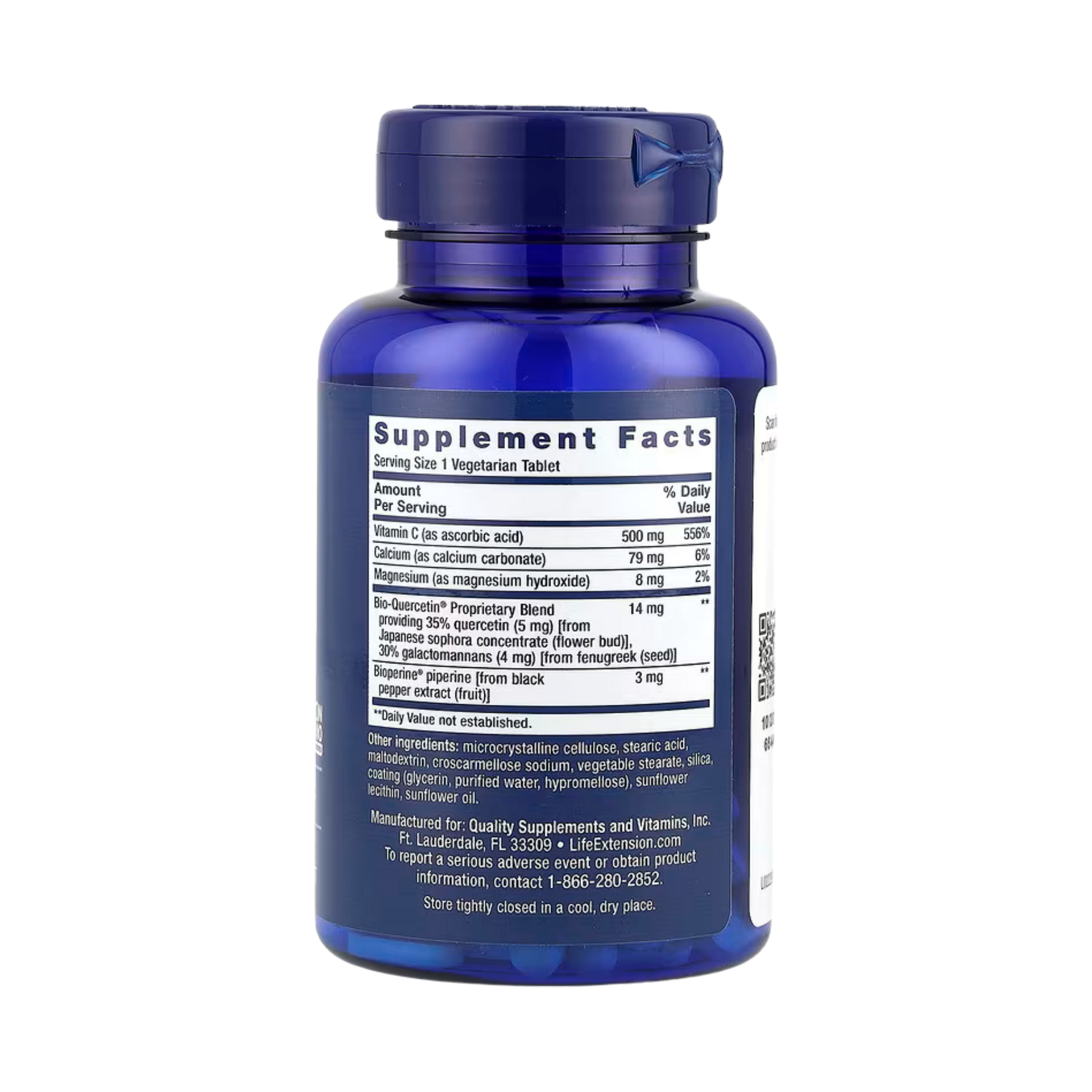 Life Extension, Fast-C and Bio-Quercetin, 60 Vegetarian Tablets back packaging view