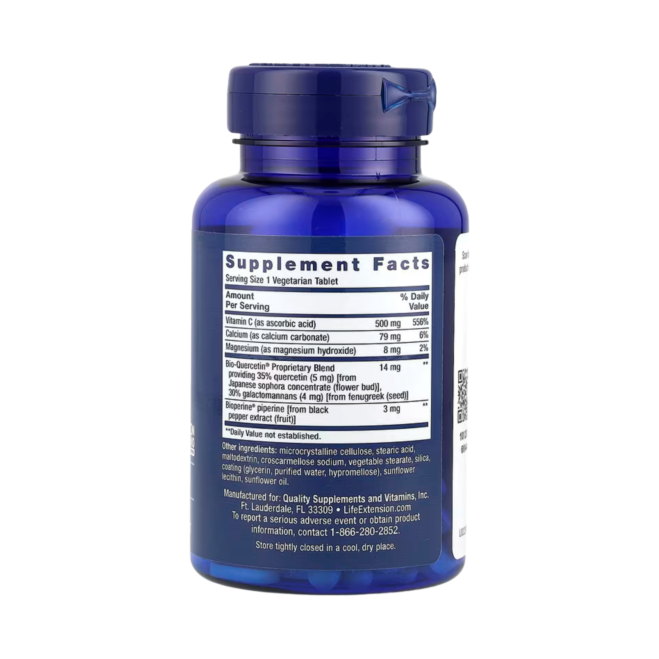Life Extension, Fast-C and Bio-Quercetin, 60 Vegetarian Tablets back packaging view